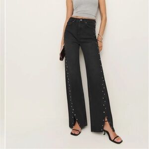Reformation cary high rise slouchy straight black stud jeans